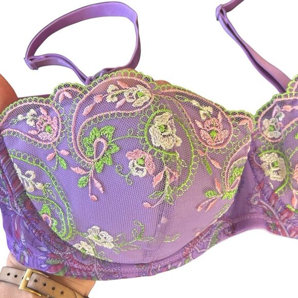 Savage xFenty bohemian Paisley, embroidered cage bra size 38B lavender purple - Picture 4 of 8
